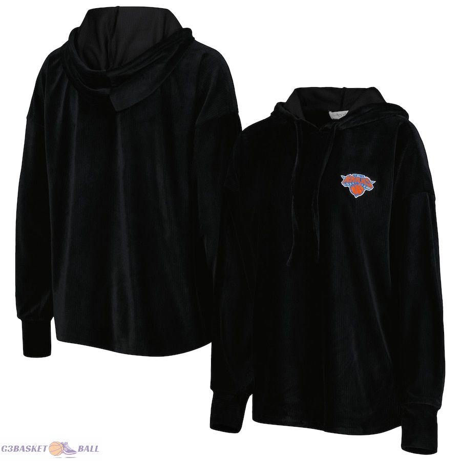 Women's New York Knicks Touch Black End Line Velour Pullover Hoodie