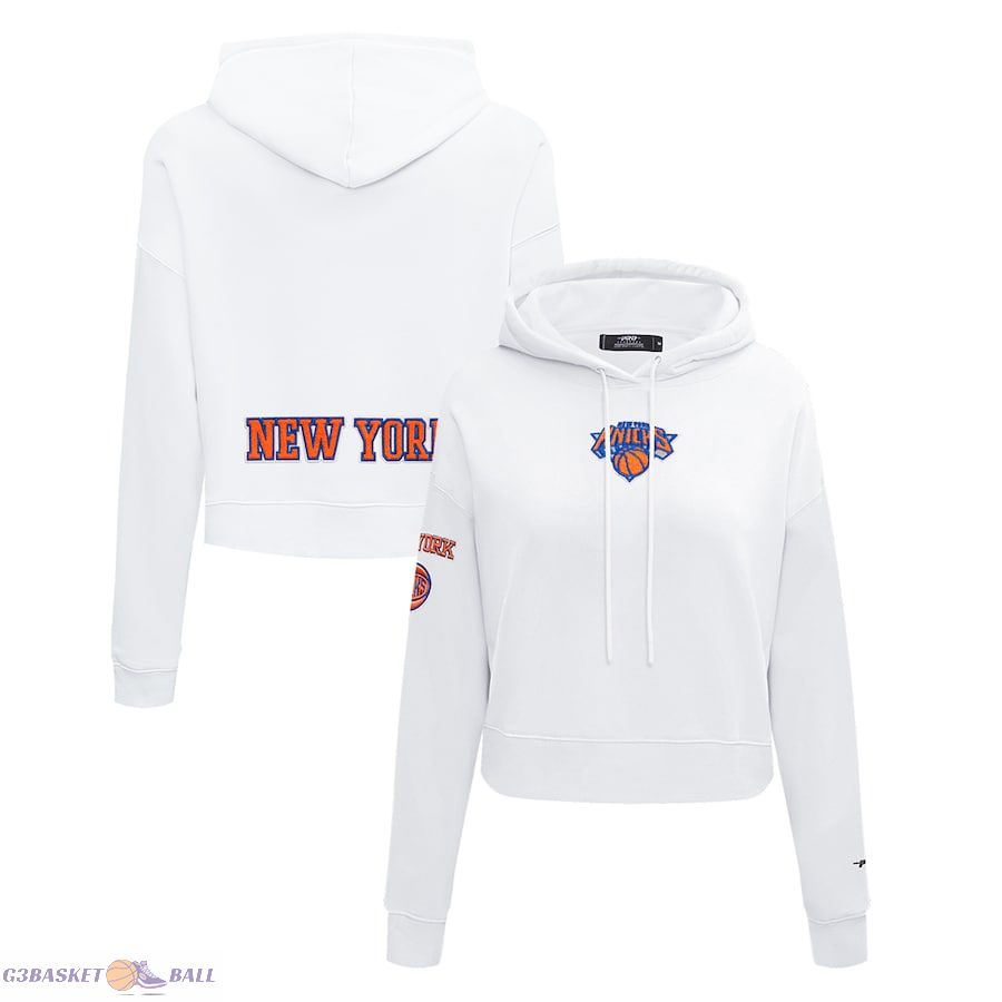 Women's New York Knicks Pro Standard White Classic FLC Cropped Pullover Hoodie