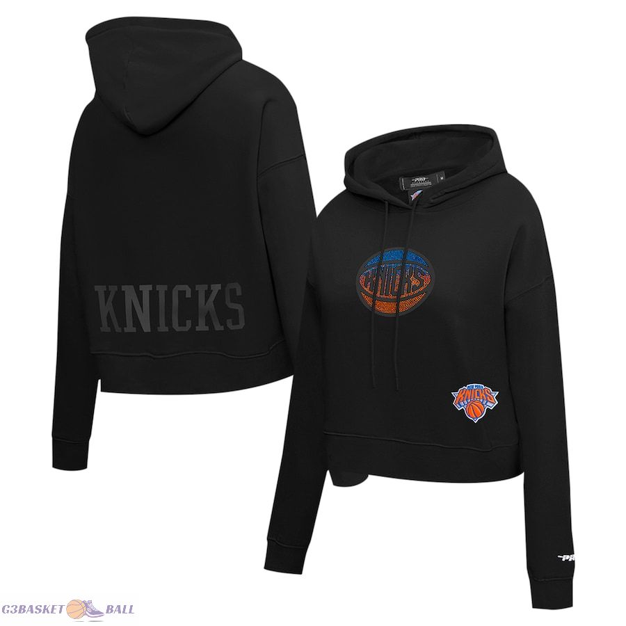 Women's New York Knicks Pro Standard Black Jewels Cropped Pullover Hoodie