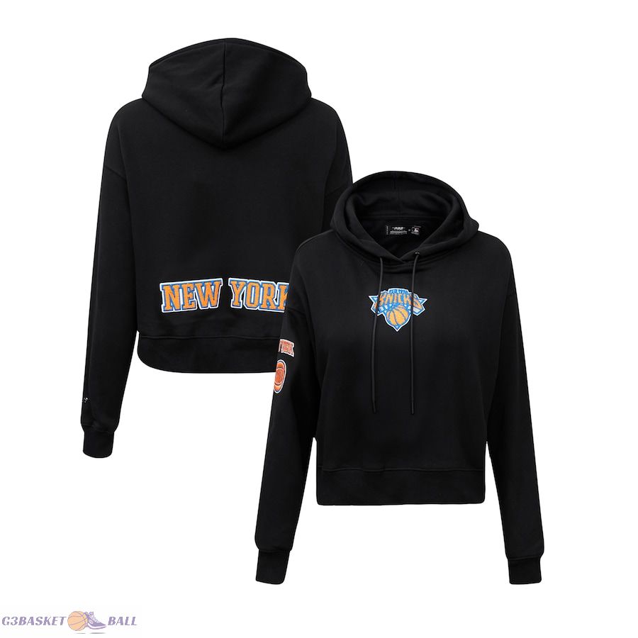 Women's New York Knicks Pro Standard Black Classic FLC Cropped Pullover Hoodie