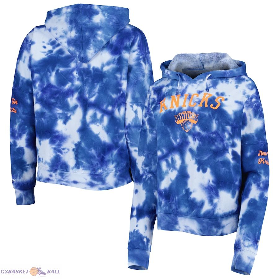 Women's New York Knicks New Era Royal Brushed Cotton Tie-Dye Pullover Hoodie