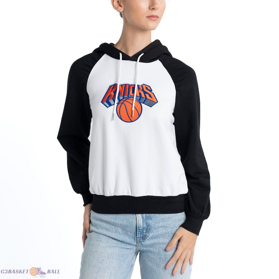 Women's New York Knicks Lusso White Marlowe Tri-Blend Raglan Pullover Hoodie