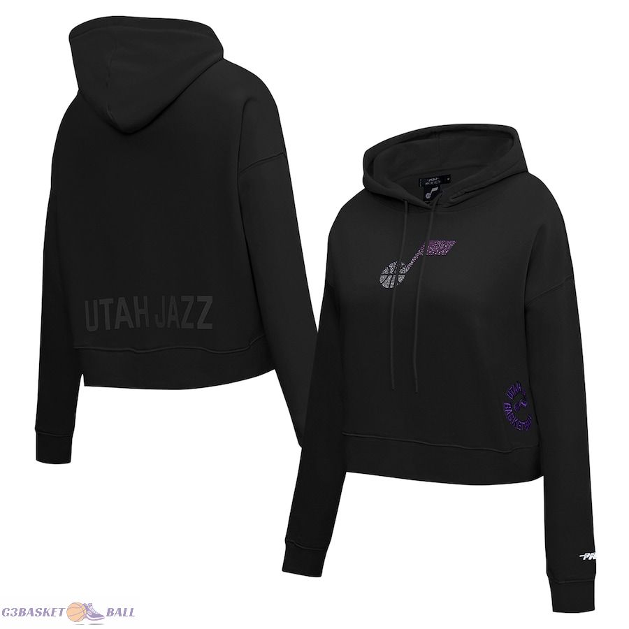 Women's Utah Jazz Pro Standard Black Jewels Cropped Pullover Hoodie