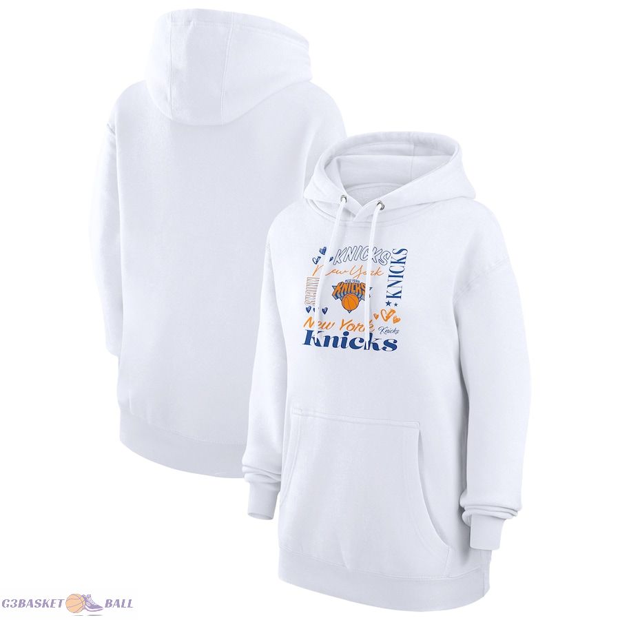 Women's New York Knicks G-III 4Her by Carl Banks White Team Collage Graphic Fleece Pullover Hoodie