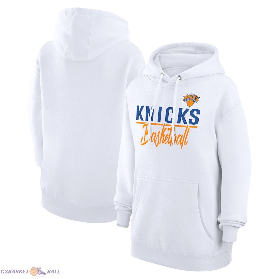 Women's New York Knicks G-III 4Her by Carl Banks White Graphics Fleece Pullover Hoodie