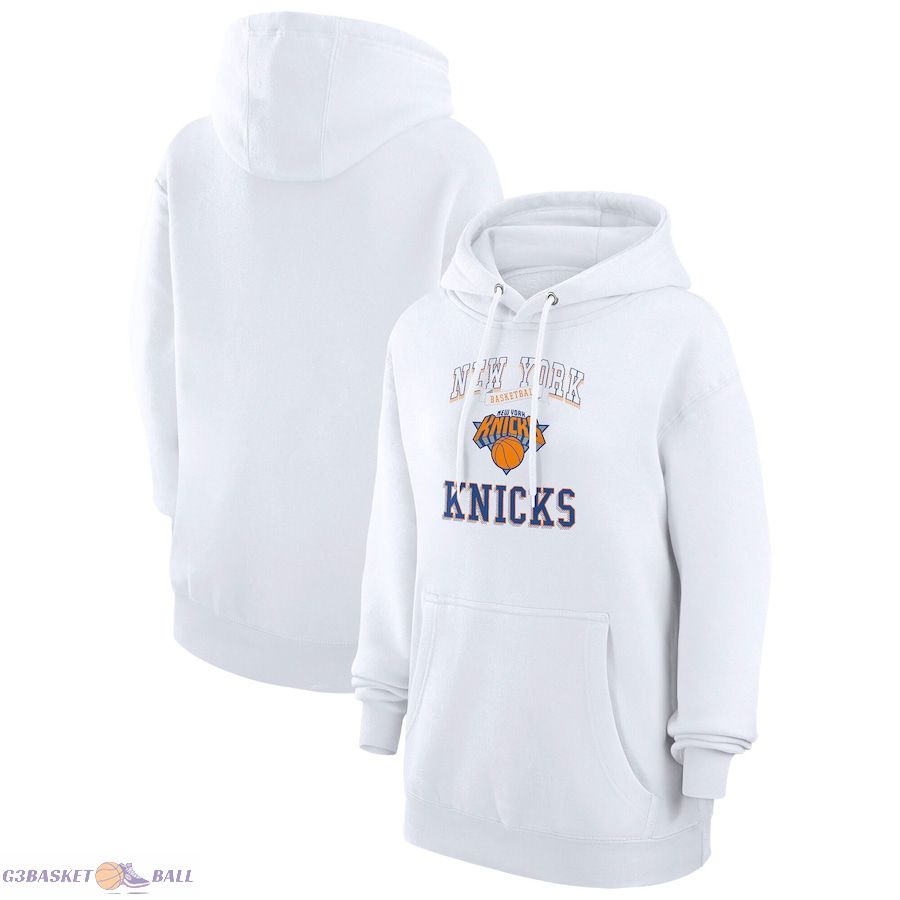 Women's New York Knicks G-III 4Her by Carl Banks White Graphic Fleece Pullover Hoodie