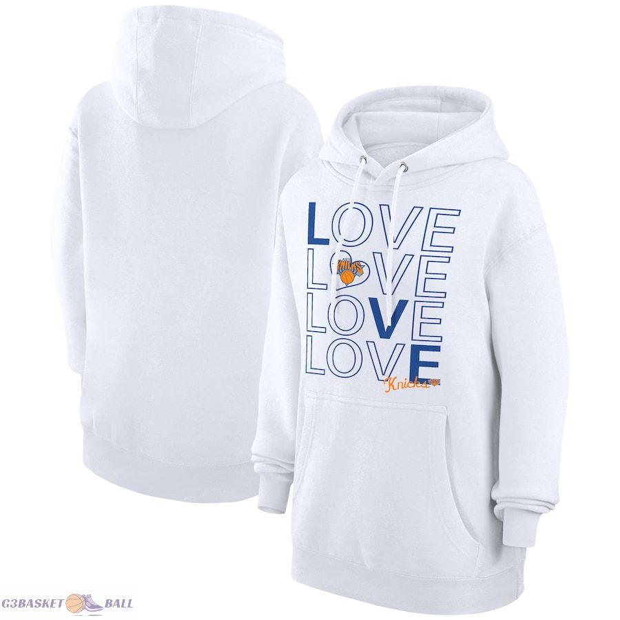 Women's New York Knicks G-III 4Her by Carl Banks White Basketball Love Fleece Pullover Hoodie