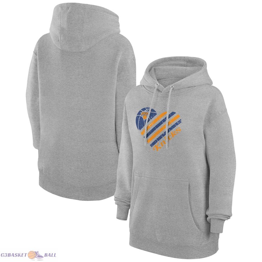 Women's New York Knicks G-III 4Her by Carl Banks Heather Gray Heart Pullover Hoodie