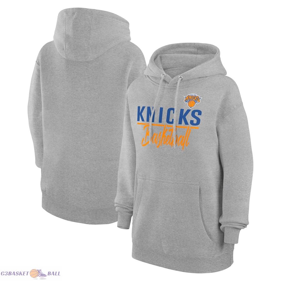 Women's New York Knicks G-III 4Her by Carl Banks Heather Gray Graphics Fleece Pullover Hoodie