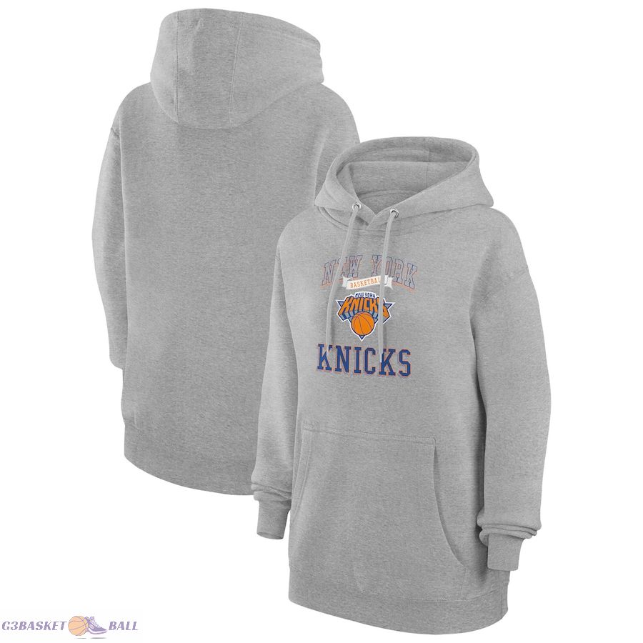 Women's New York Knicks G-III 4Her by Carl Banks Heather Gray Graphic Fleece Pullover Hoodie