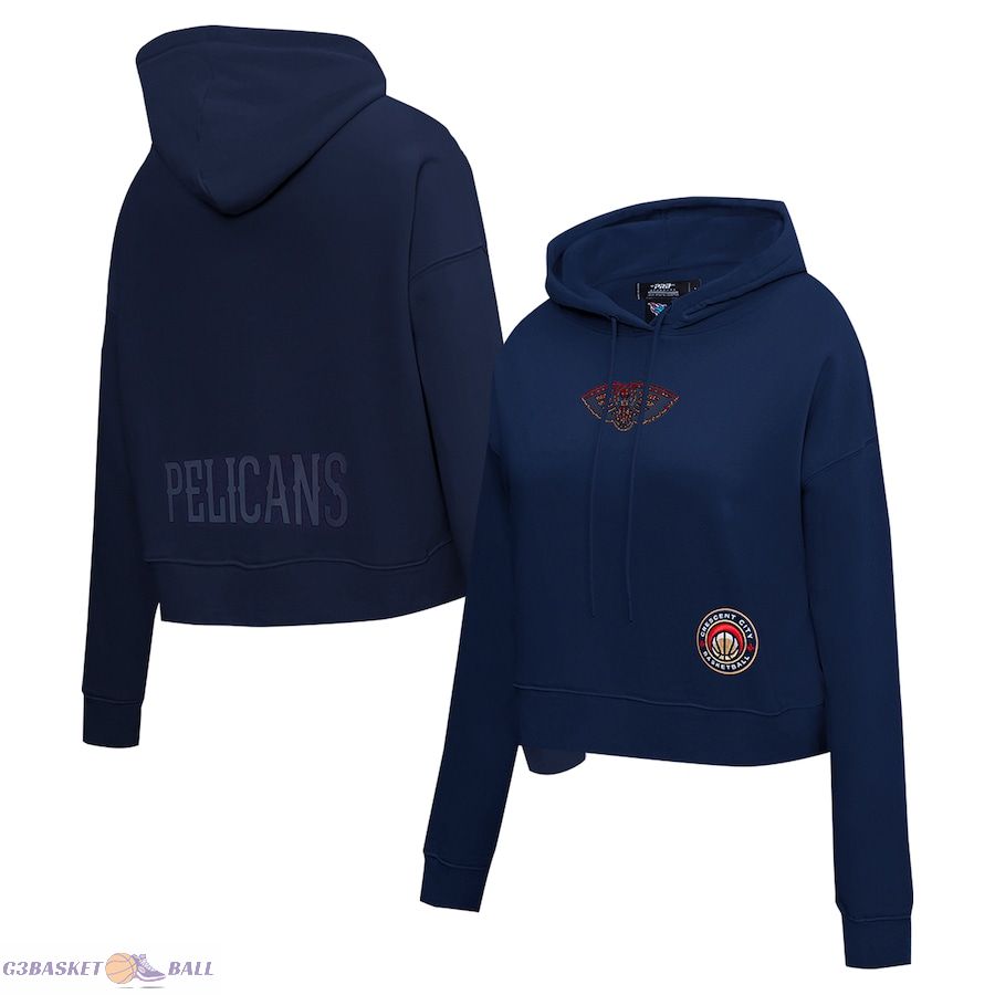 Women's New Orleans Pelicans Pro Standard Navy Jewels Cropped Pullover Hoodie