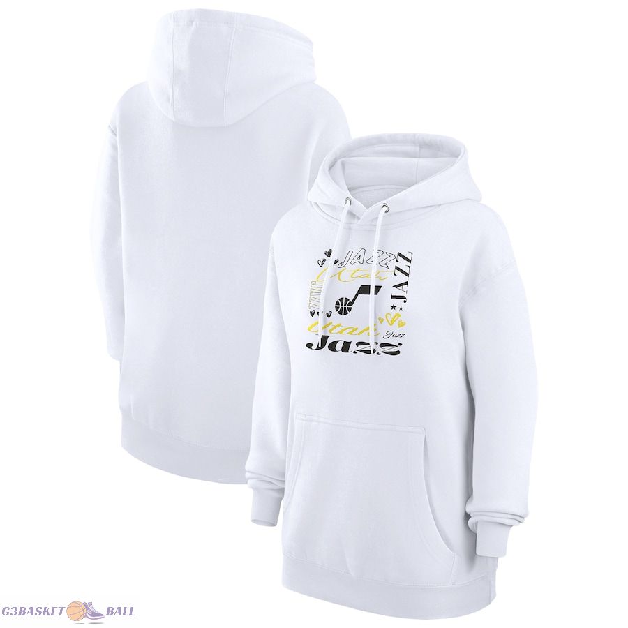 Women's Utah Jazz G-III 4Her by Carl Banks White Team Collage Graphic Fleece Pullover Hoodie