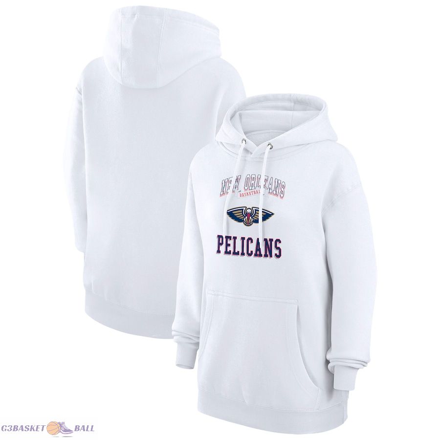 Women's New Orleans Pelicans G-III 4Her by Carl Banks White Graphic Fleece Pullover Hoodie