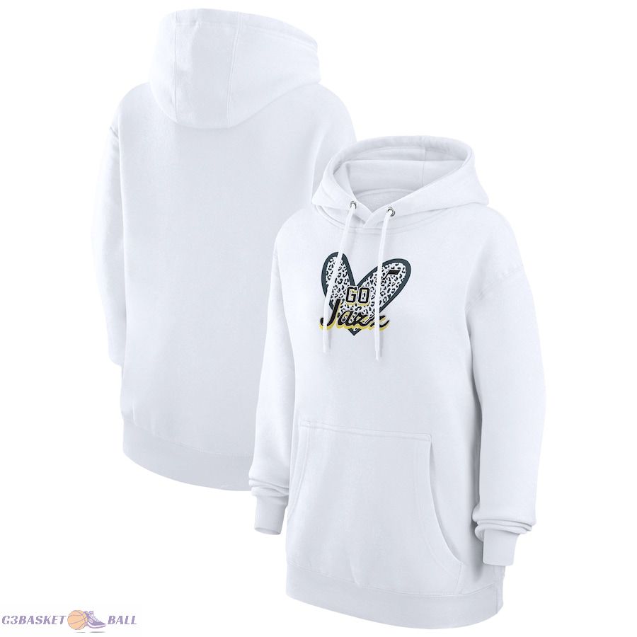 Women's Utah Jazz G-III 4Her by Carl Banks White Leopard Heart Graphic Fleece Pullover Hoodie