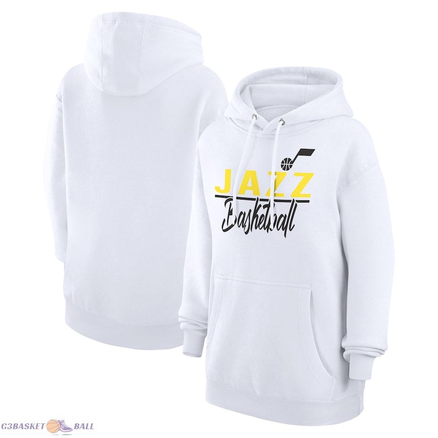 Women's Utah Jazz G-III 4Her by Carl Banks White Graphics Fleece Pullover Hoodie