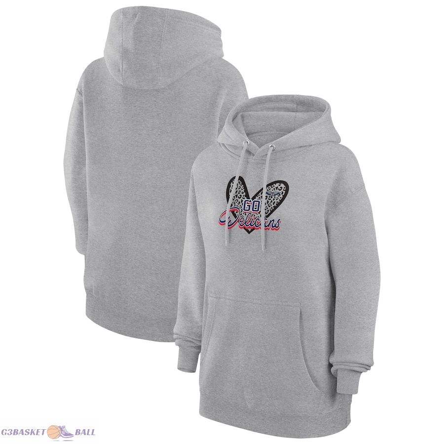 Women's New Orleans Pelicans G-III 4Her by Carl Banks Heather Gray Leopard Heart Graphic Fleece Pullover Hoodie