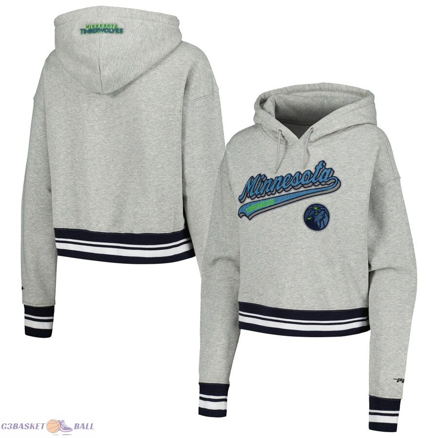 Women's Minnesota Timberwolves Pro Standard Heather Gray Script Tail Cropped Pullover Hoodie