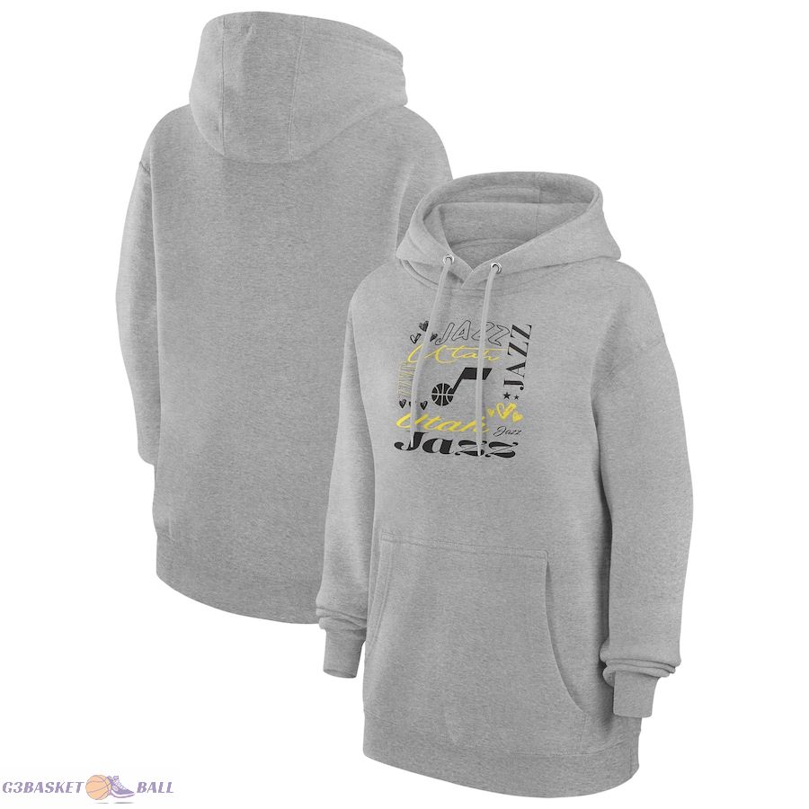 Women's Utah Jazz G-III 4Her by Carl Banks Heather Gray Team Collage Graphic Fleece Pullover Hoodie