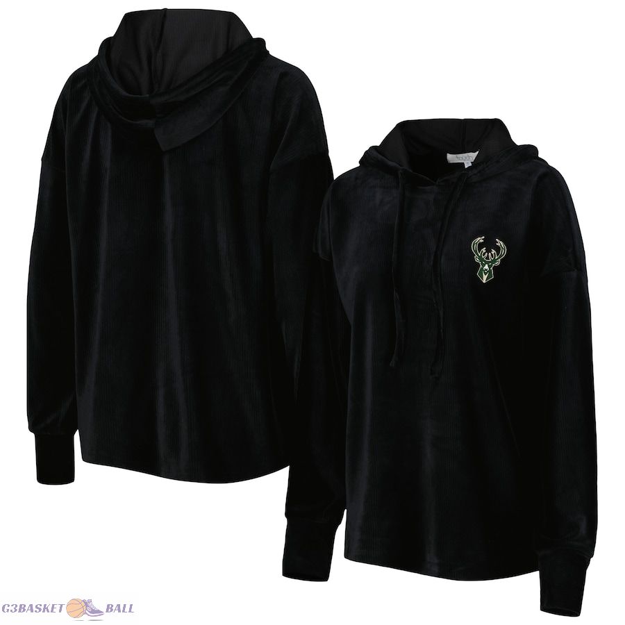 Women's Milwaukee Bucks Touch Black End Line Velour Pullover Hoodie