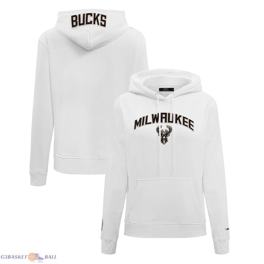 Women's Milwaukee Bucks Pro Standard White Classic FLC Pullover Hoodie