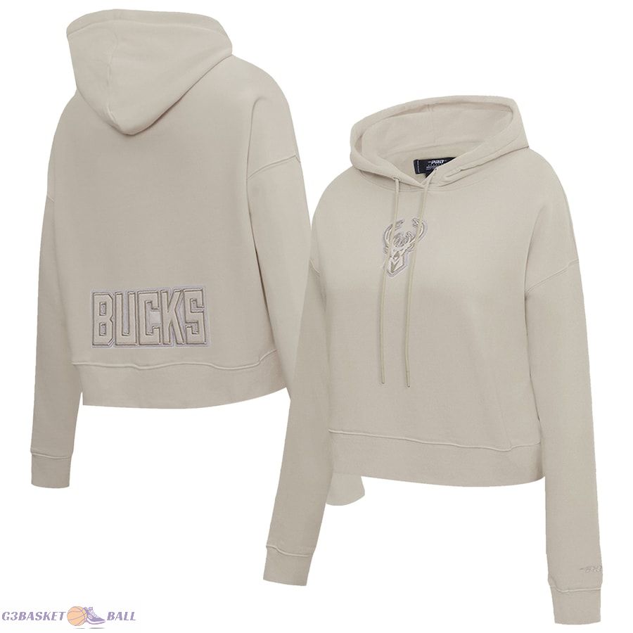 Women's Milwaukee Bucks Pro Standard Taupe Neutrals Capsule Cropped Pullover Hoodie