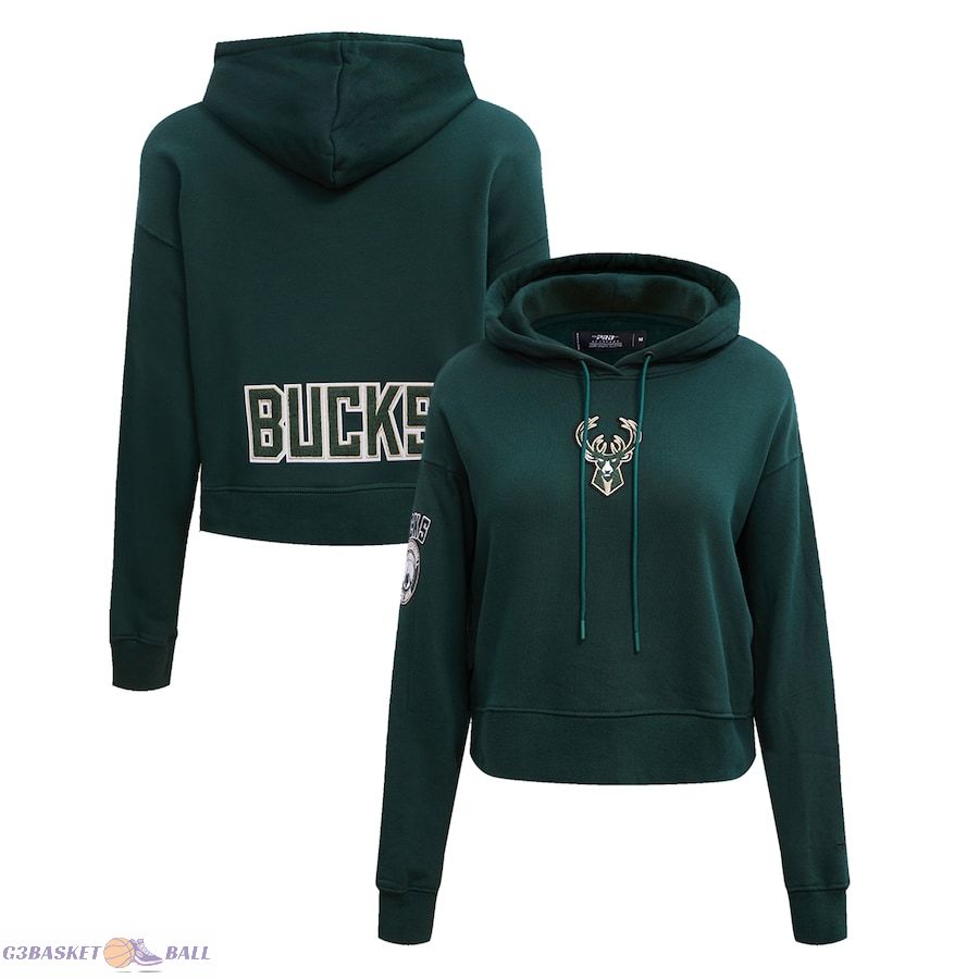 Women's Milwaukee Bucks Pro Standard Forest Green Classic FLC Cropped Pullover Hoodie