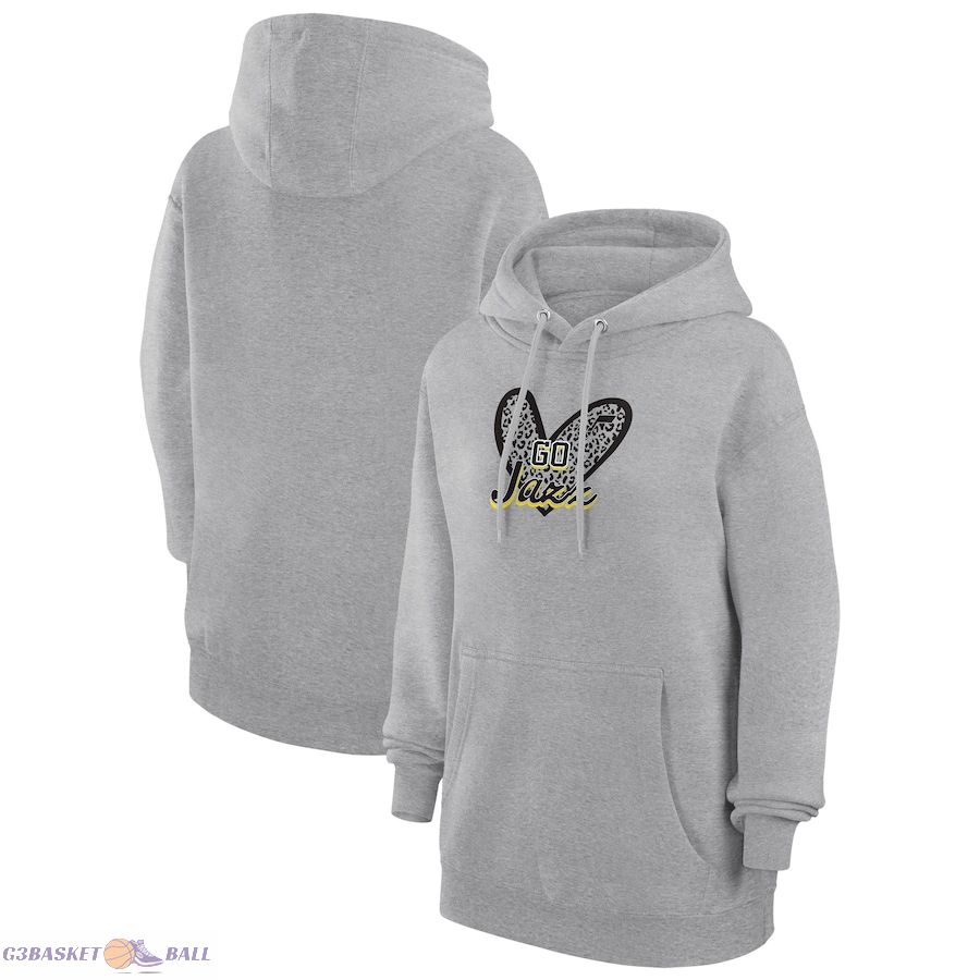 Women's Utah Jazz G-III 4Her by Carl Banks Heather Gray Leopard Heart Graphic Fleece Pullover Hoodie