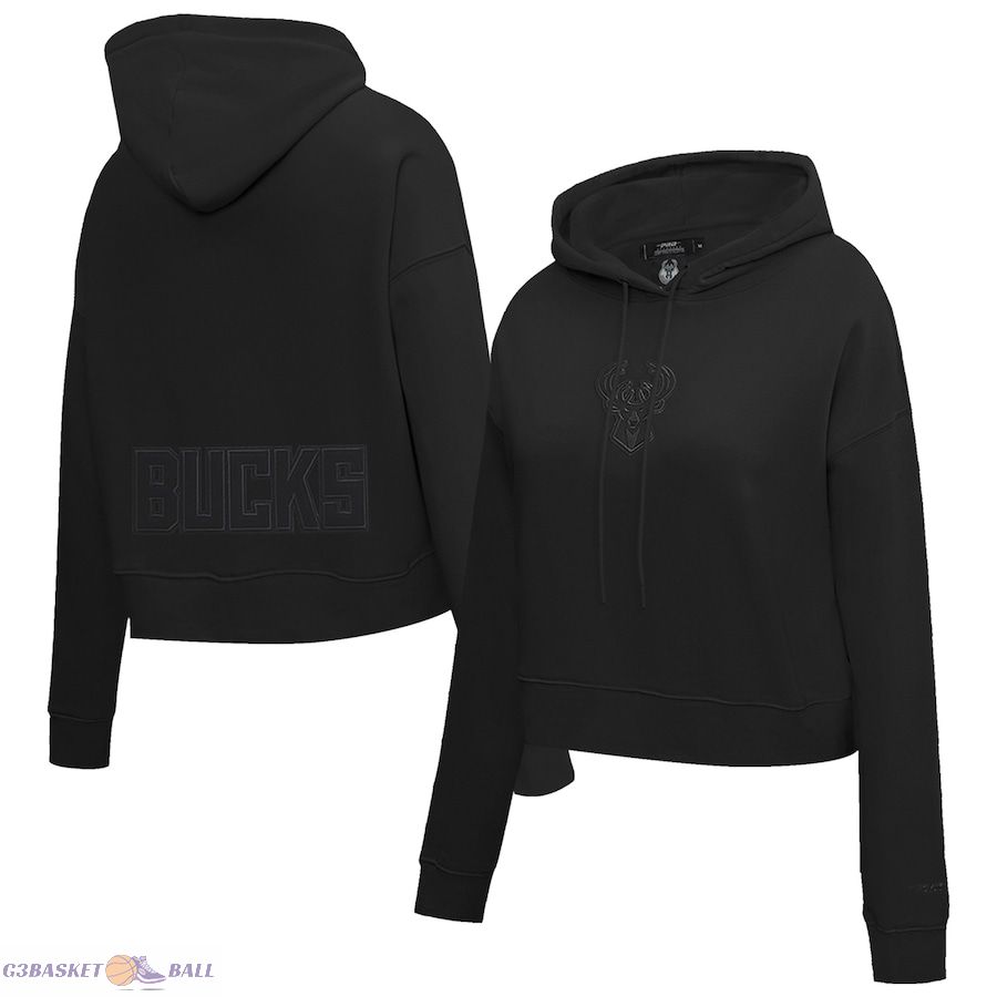 Women's Milwaukee Bucks Pro Standard Black Neutrals Capsule Cropped Pullover Hoodie