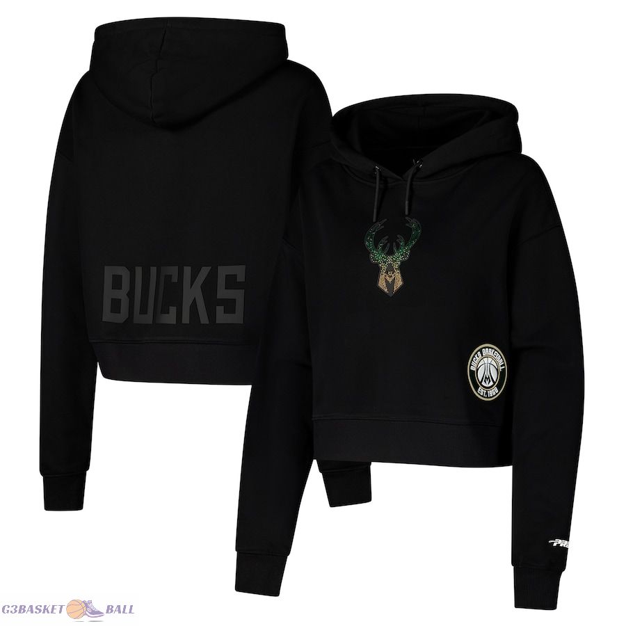 Women's Milwaukee Bucks Pro Standard Black Jewels Cropped Pullover Hoodie