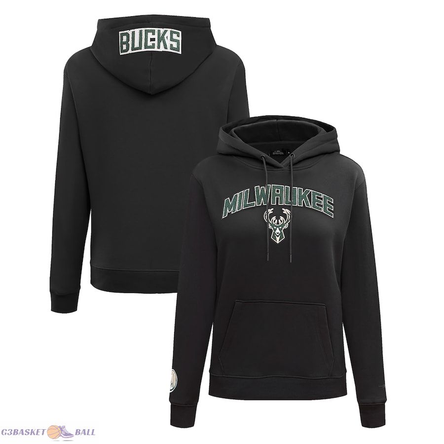 Women's Milwaukee Bucks Pro Standard Black Classic FLC Pullover Hoodie