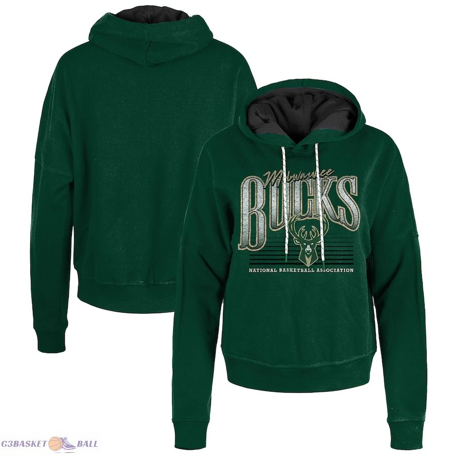 Women's Milwaukee Bucks New Era Hunter Green Boxy Pullover Hoodie