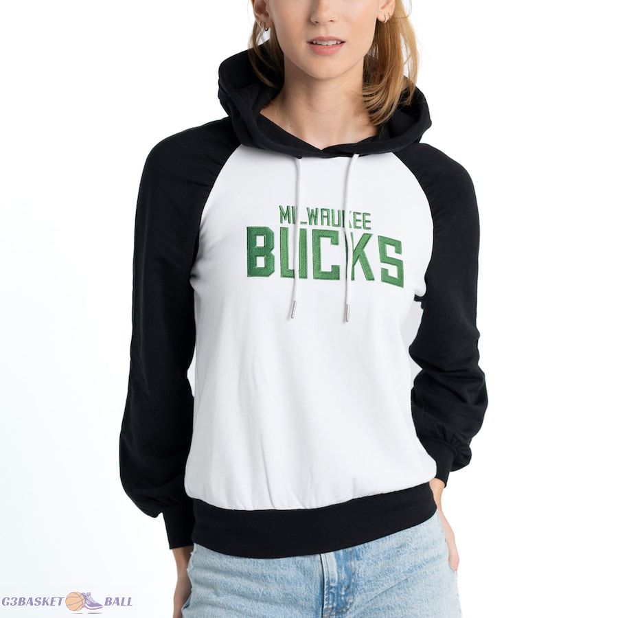 Women's Milwaukee Bucks Lusso White Marlowe Tri-Blend Raglan Pullover Hoodie