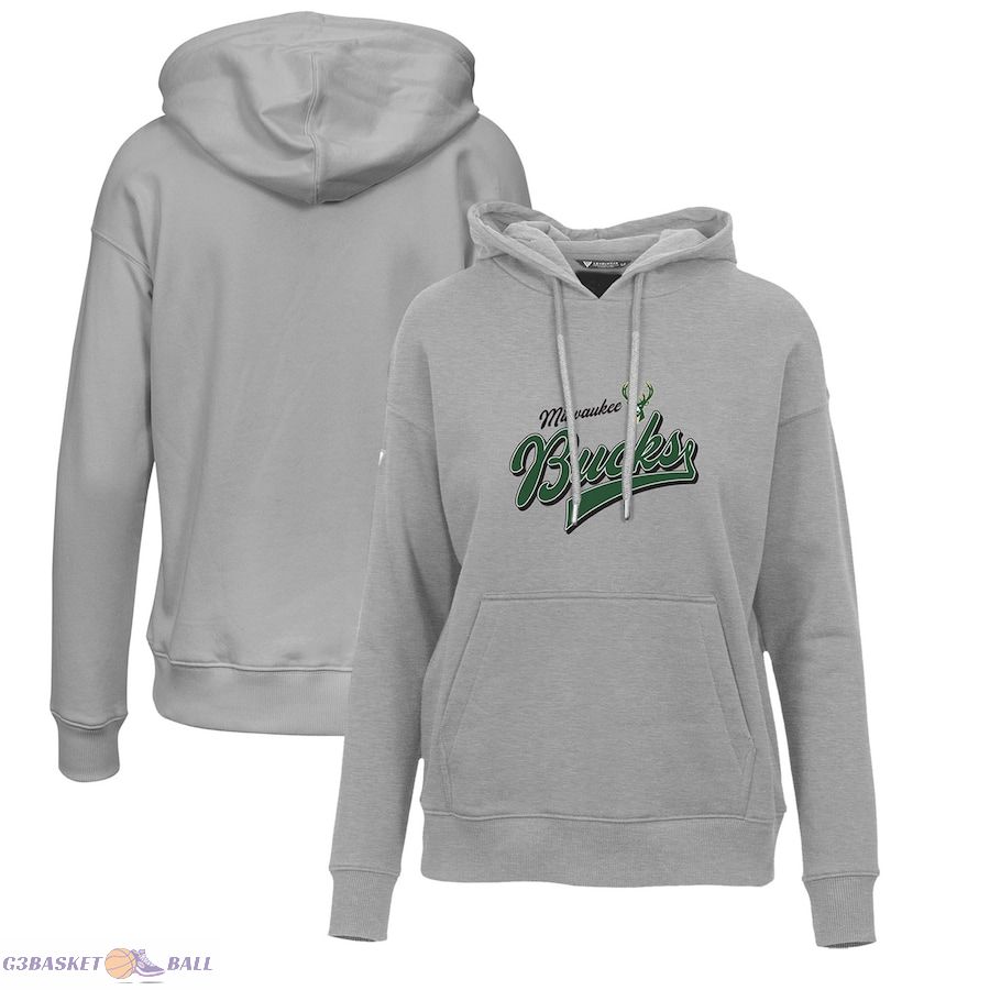 Women's Milwaukee Bucks Levelwear Gray Adorn Retro Pullover Hoodie