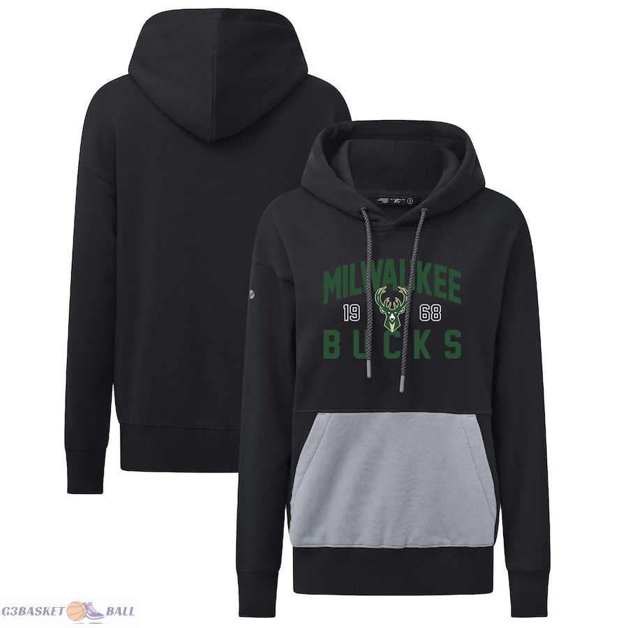 Women's Milwaukee Bucks Levelwear Black Bonfire Pullover Hoodie