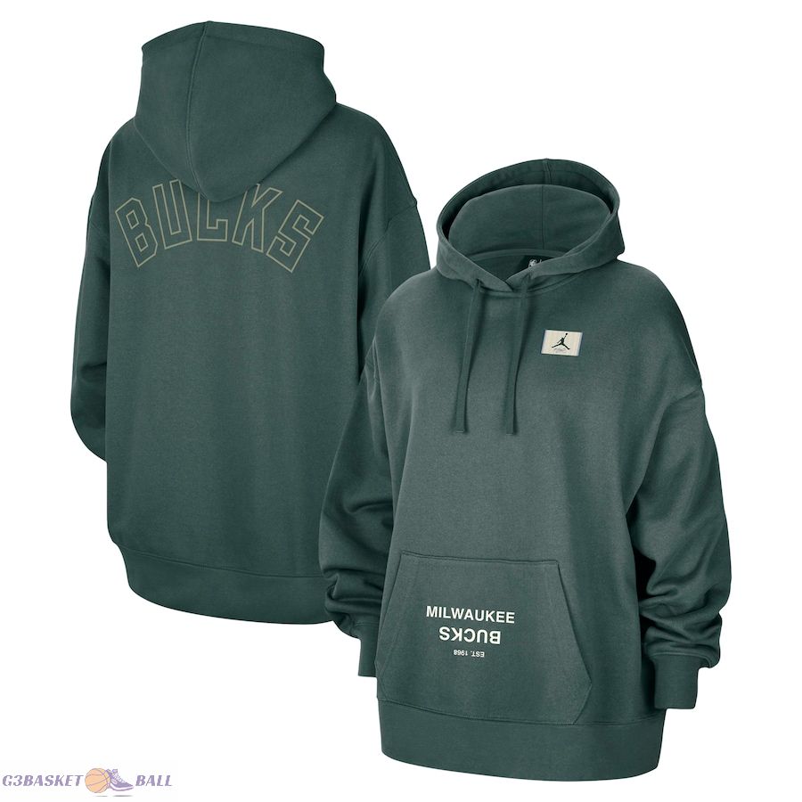 Women's Milwaukee Bucks Jordan Brand Green Courtside Statement Edition Oversize Pullover Hoodie