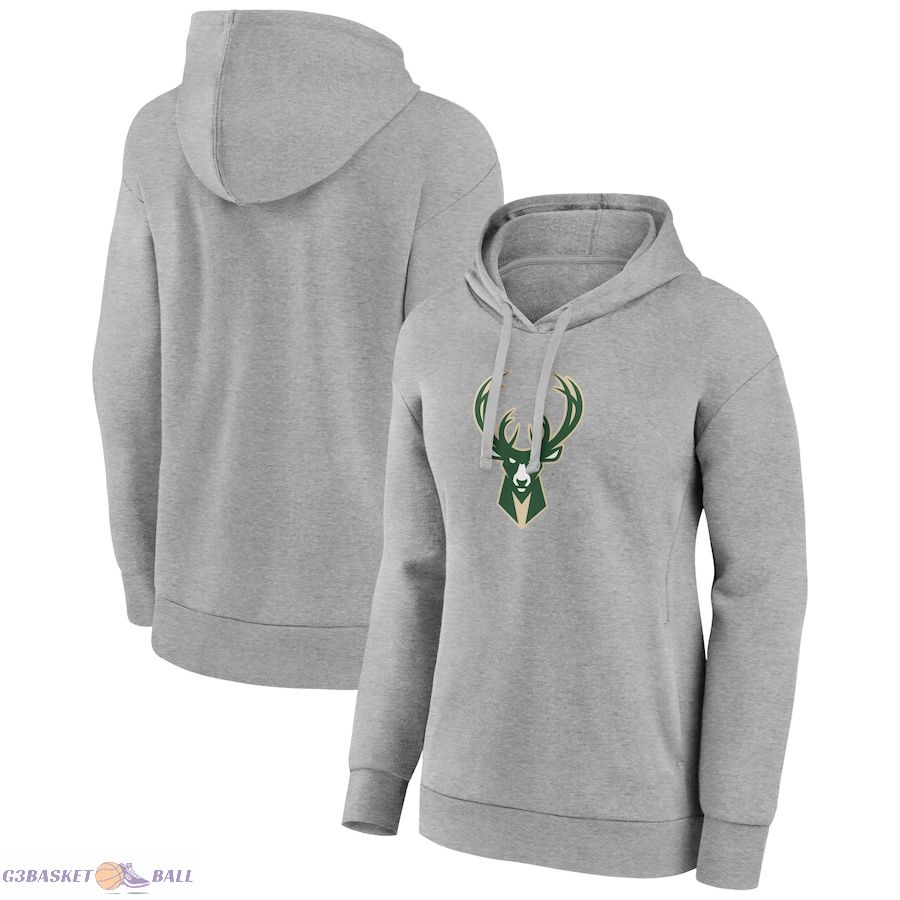 Women's Milwaukee Bucks Gray Primary Logo Pullover Hoodie