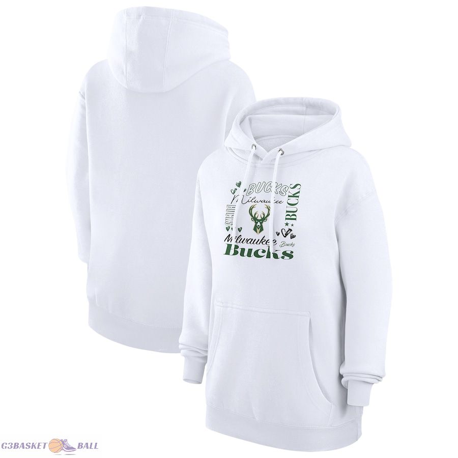 Women's Milwaukee Bucks G-III 4Her by Carl Banks White Team Collage Graphic Fleece Pullover Hoodie