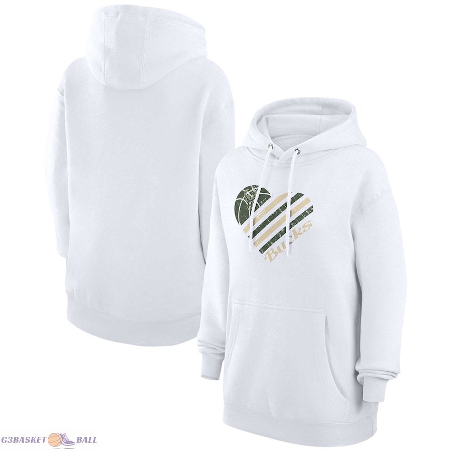 Women's Milwaukee Bucks G-III 4Her by Carl Banks White Heart Pullover Hoodie