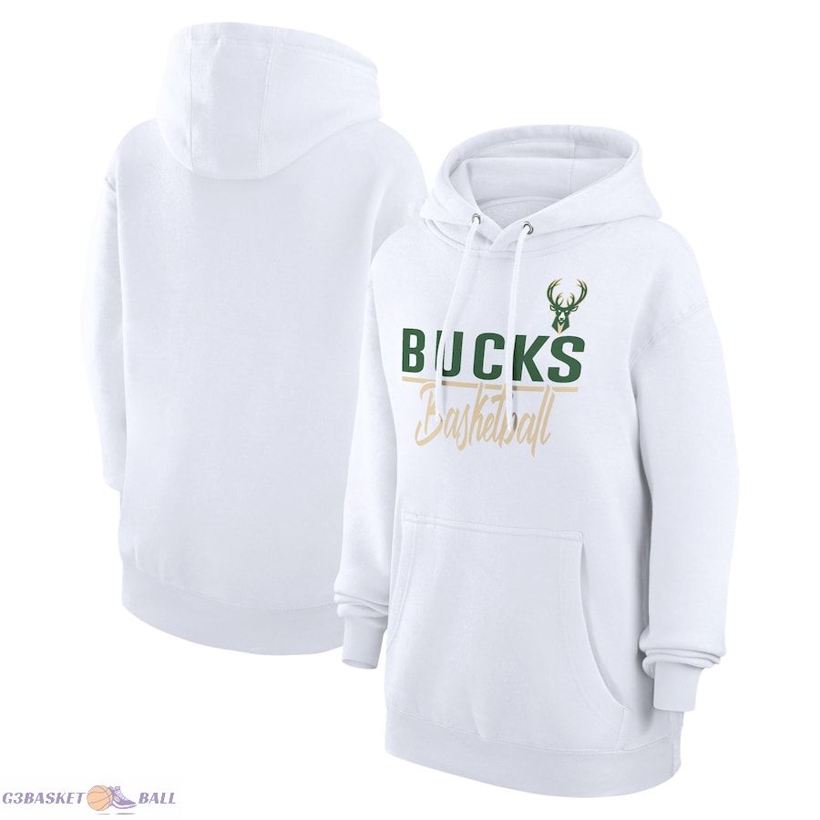 Women's Milwaukee Bucks G-III 4Her by Carl Banks White Graphics Fleece Pullover Hoodie