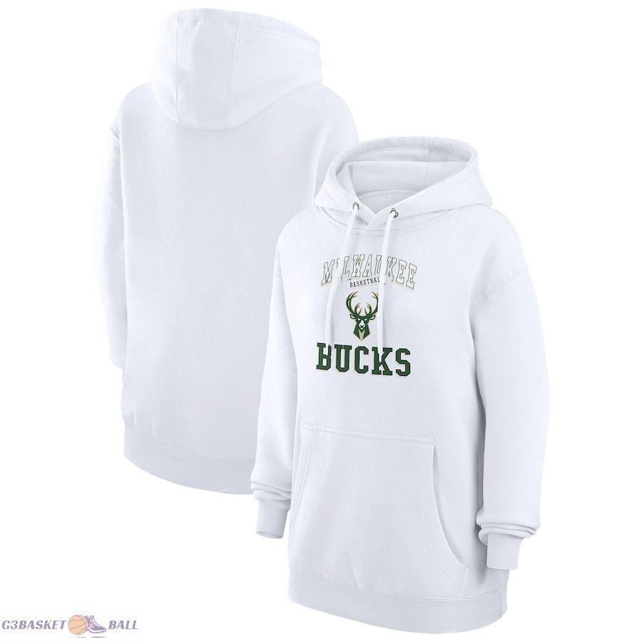 Women's Milwaukee Bucks G-III 4Her by Carl Banks White Graphic Fleece Pullover Hoodie