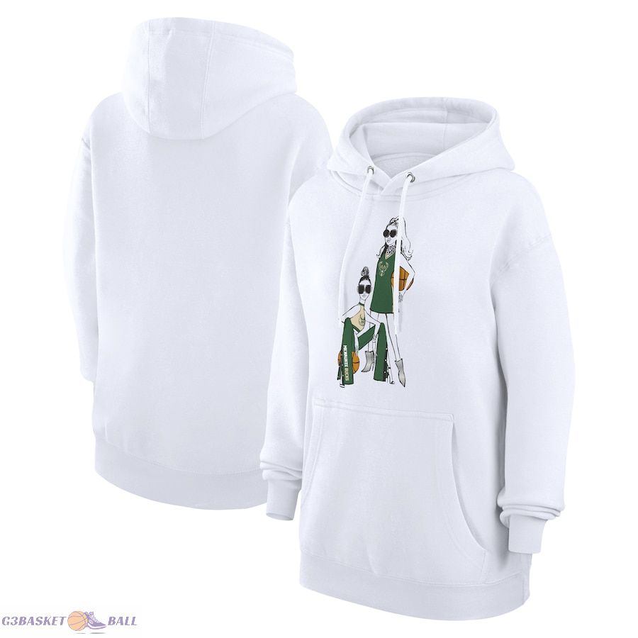 Women's Milwaukee Bucks G-III 4Her by Carl Banks White Basketball Girls Fleece Pullover Hoodie