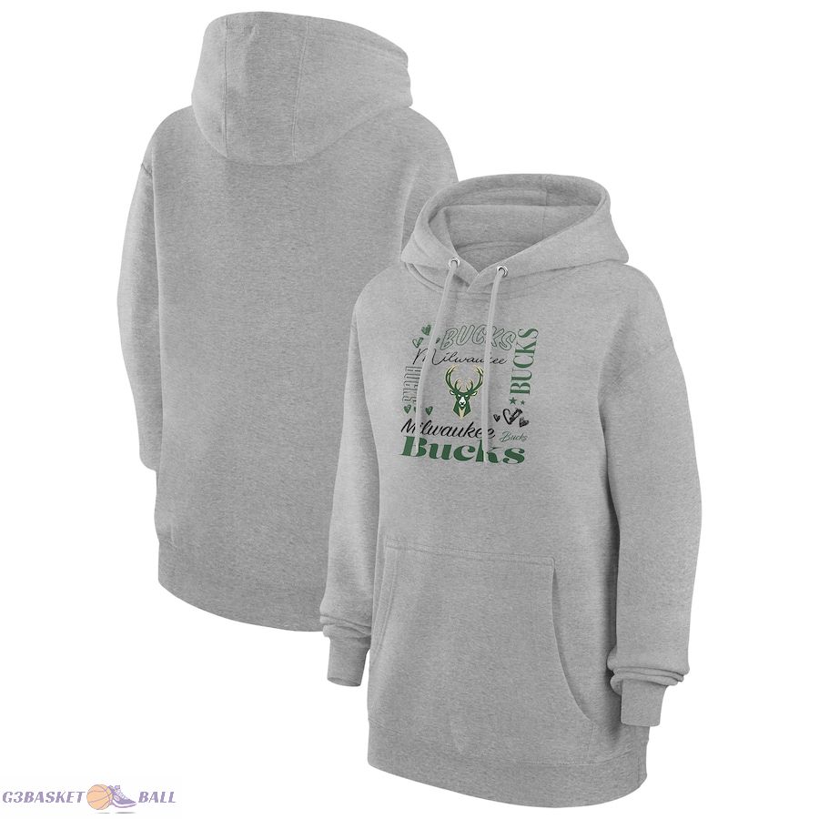 Women's Milwaukee Bucks G-III 4Her by Carl Banks Heather Gray Team Collage Graphic Fleece Pullover Hoodie