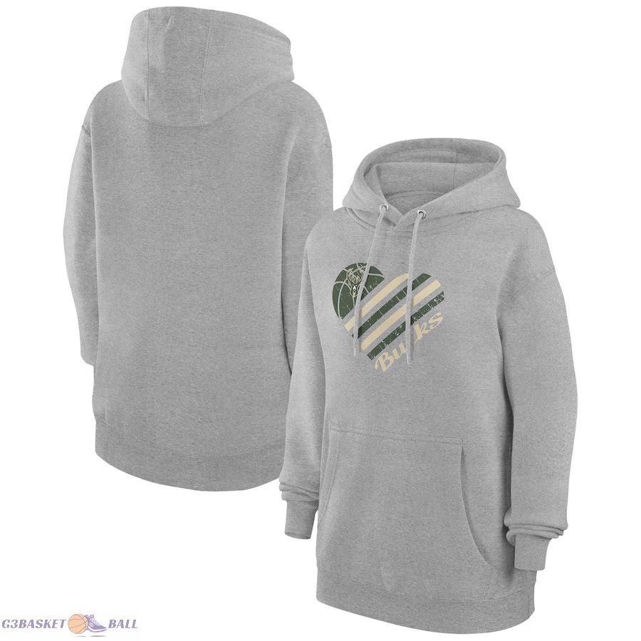 Women's Milwaukee Bucks G-III 4Her by Carl Banks Heather Gray Heart Pullover Hoodie