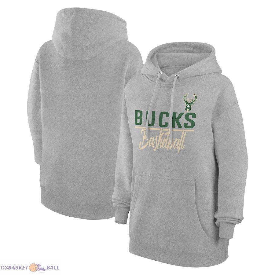 Women's Milwaukee Bucks G-III 4Her by Carl Banks Heather Gray Graphics Fleece Pullover Hoodie