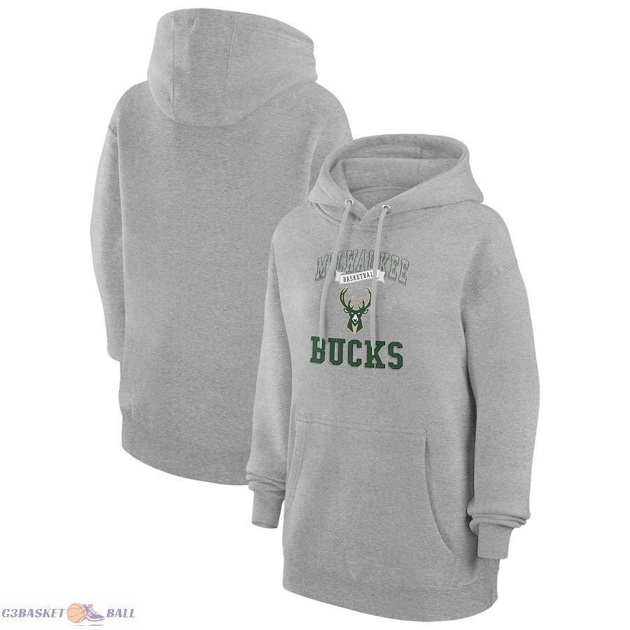 Women's Milwaukee Bucks G-III 4Her by Carl Banks Heather Gray Graphic Fleece Pullover Hoodie