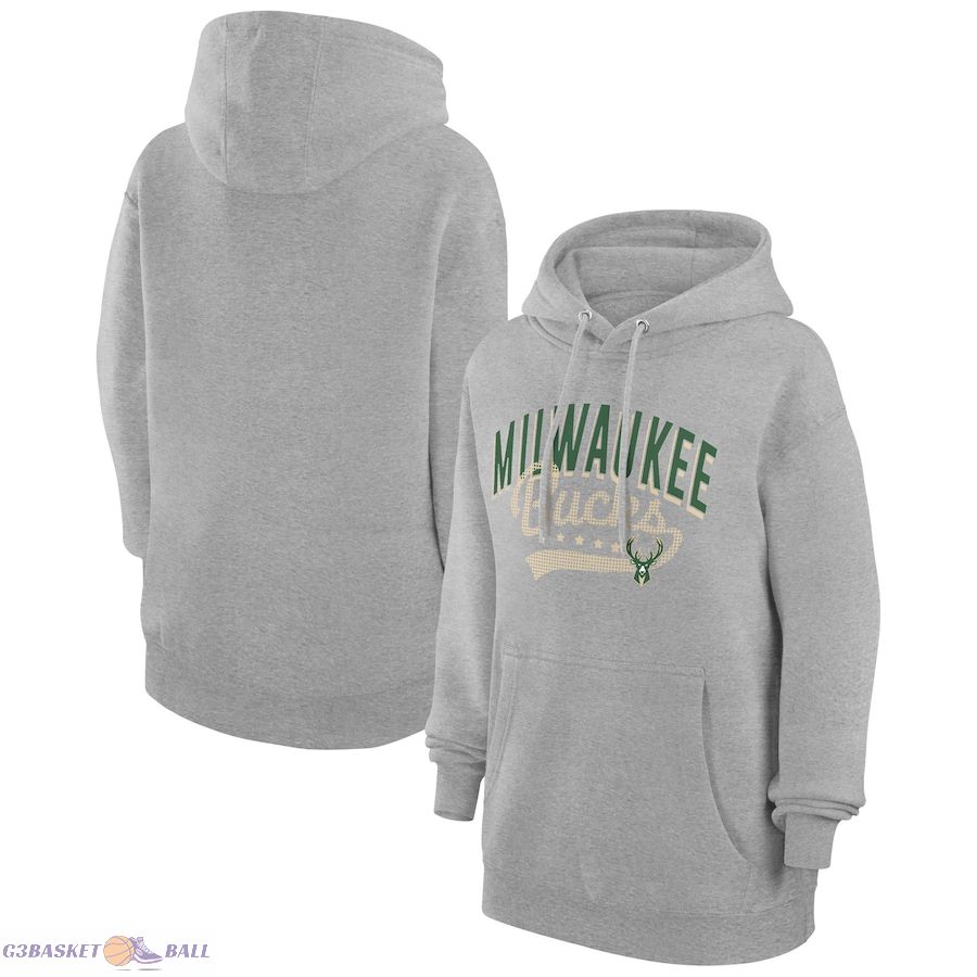 Women's Milwaukee Bucks G-III 4Her by Carl Banks Heather Gray Filigree Logo Pullover Hoodie