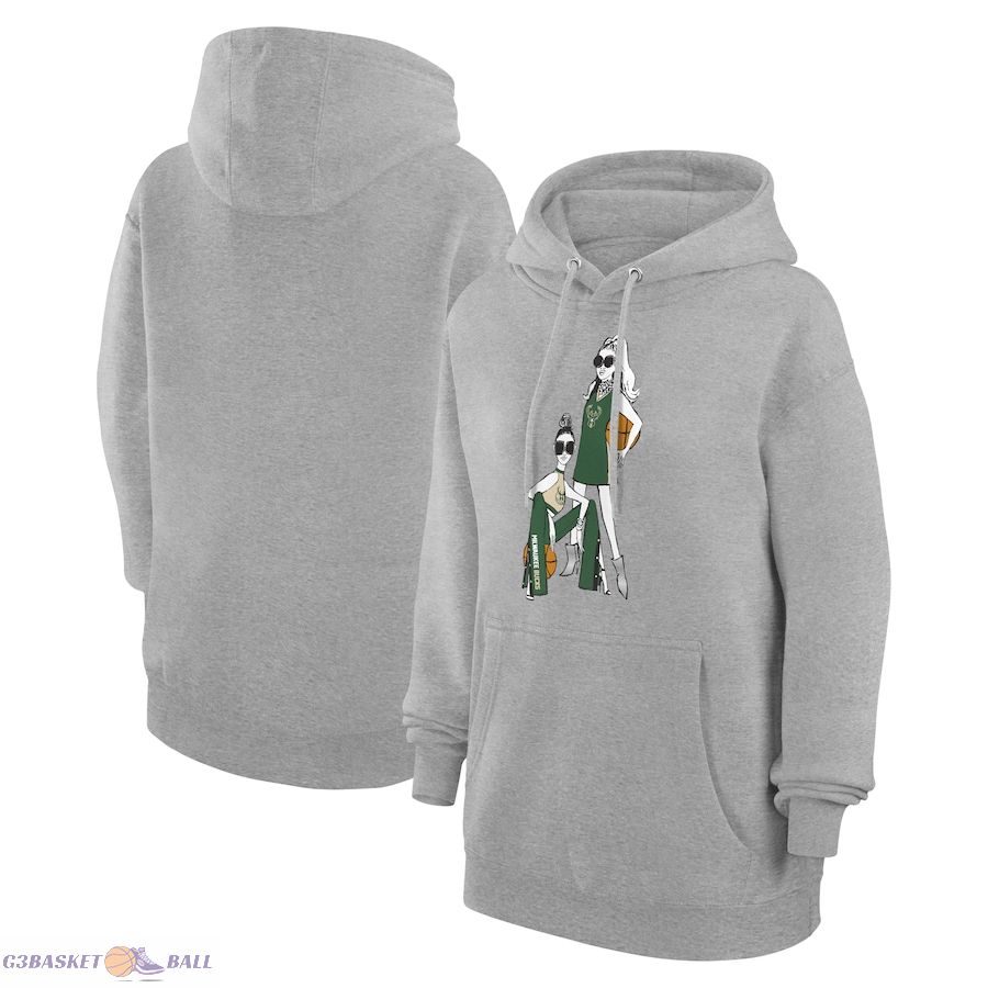 Women's Milwaukee Bucks G-III 4Her by Carl Banks Heather Gray Basketball Girls Fleece Pullover Hoodie