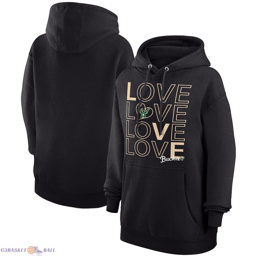 Women's Milwaukee Bucks G-III 4Her by Carl Banks Black Basketball Love Fleece Pullover Hoodie