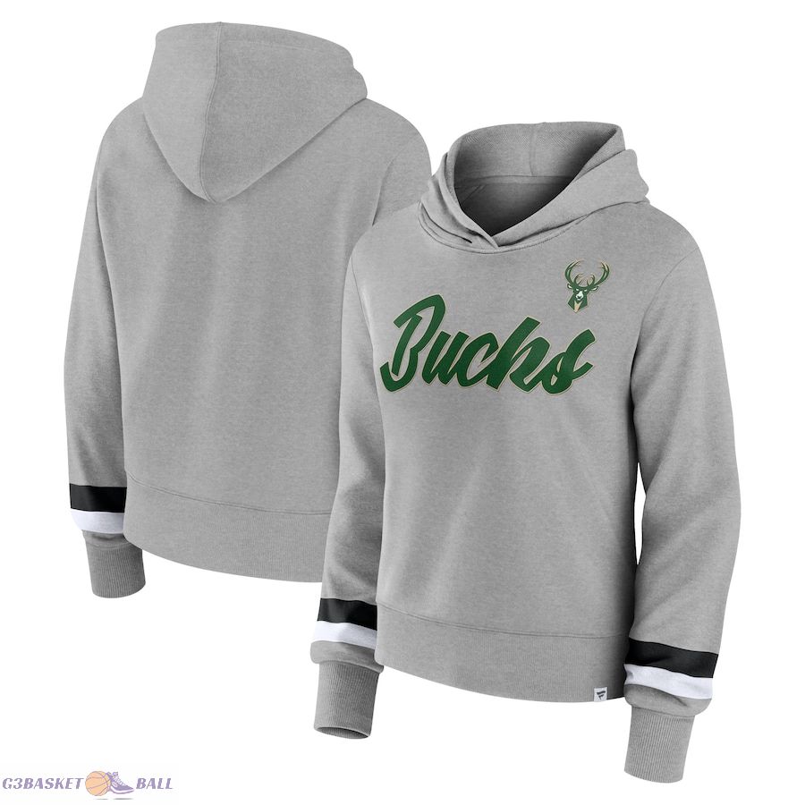 Women's Milwaukee Bucks Fanatics Heather Gray Halftime Pullover Hoodie