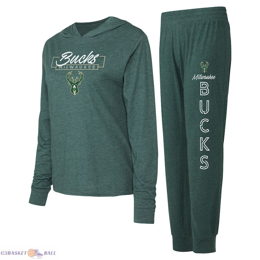 Women's Milwaukee Bucks Concepts Sport Hunter Green Meter Pullover Hoodie & Pants Set